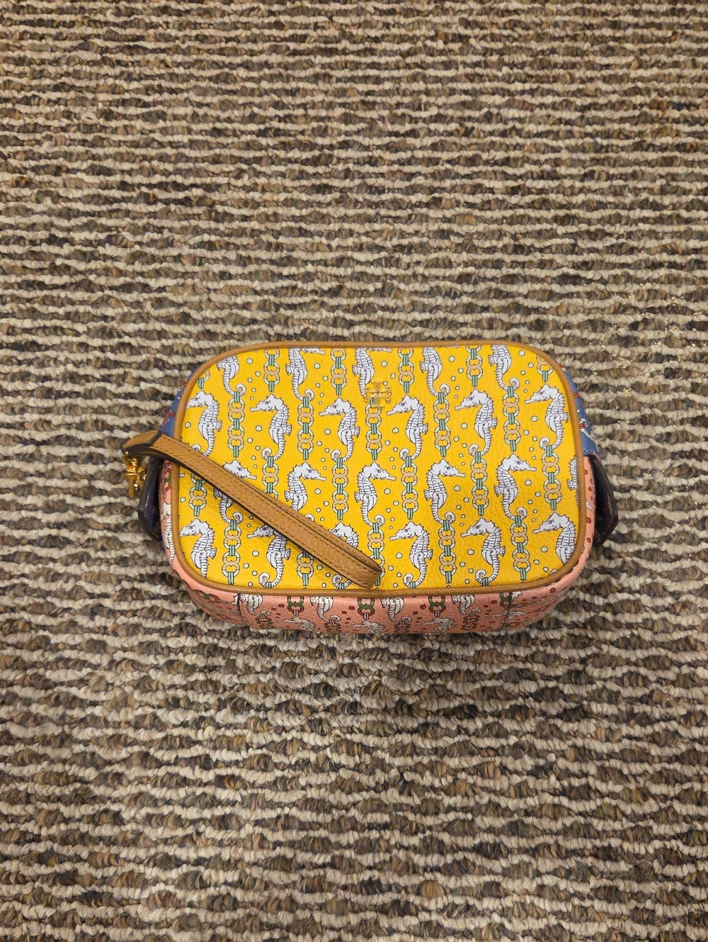 Tory Burch Yellow Seahorse Print Wristlet Bag